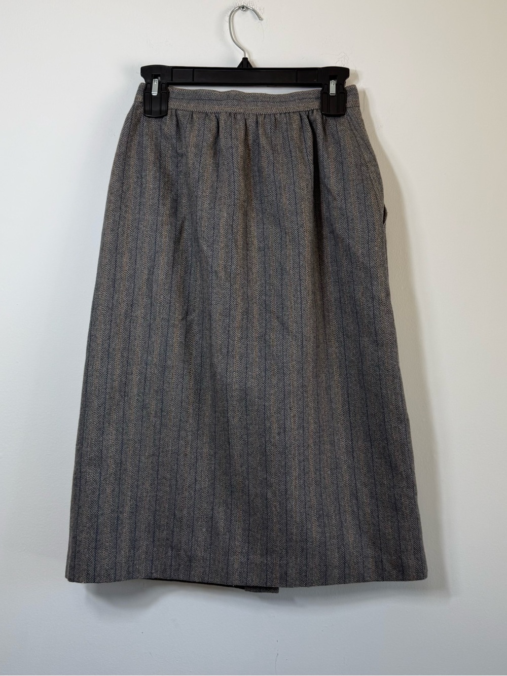 Vintage Ann Stevens Wool Herringbone Pleated Midi Skirt Dark Academia Size 9/10 - Picture 4 of 7